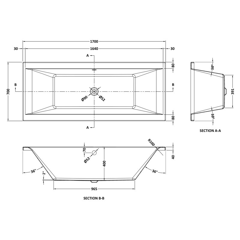 Asselby x Soaking Acrylic Bathtub, 170cm x70cm