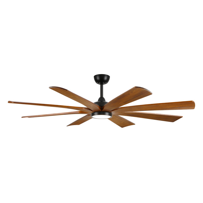 65in 8 Blade Solid Wood Ceiling Fan With Dc Motor & Led Light