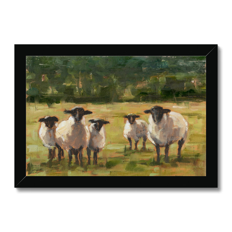 Babsy Sheep Family I - Painting, 24cm H x 34cm W, Black Framed Paper Print
