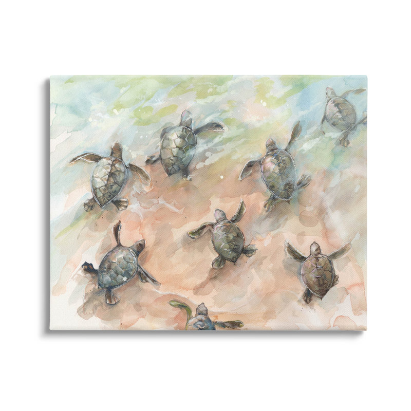 Baby Sea Turtles Beige Canvas Wall Art, 16 x 20