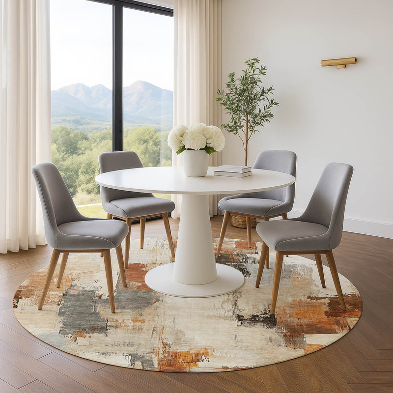 Premium Machine Washable Pinkston Abstract Rug, Round 8'
