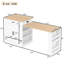 Console d'îlot extensible avec tiroirs, armoire à deux portes et tablettes ouvertes. Sert de table de salle à manger, de bar pour le petit-déjeuner temporaire et de salon de thé l'après-midi