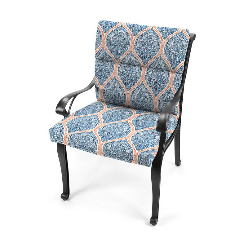 23" x 45.5" Awning Navy Stripe Outdoor Chair Cushion with Ties, Light Blue
