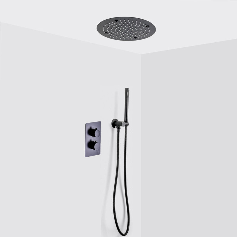 Metro 2-3 Way Thermostatic Trim Complete Shower Set - Ceiling Mount - 12" Brass, Matt Black