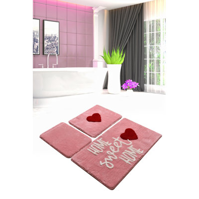 Luxury Acrylic Bathmat Set (3 Pieces) | Soft Pink, 23.6 x 39.4 inches, 19.7 x 23.6 inches, 15.7 x 23.6 inches | 100% Acrylic, Antibacterial, Non-Slip Underside, Machine Washable at 86°F | Perfect for Stylish Bathrooms