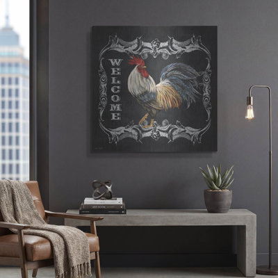 «Welcome Rooster 3» par Jean Plout, art mural en métal, 36 po x 36 po