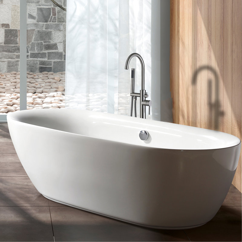 Robinet de baignoire en nickel brossé avec douche à main - Ajoute de la sophistication à la baignoire autoportante de 45,58 po Profondeur, largeur 6,36 po