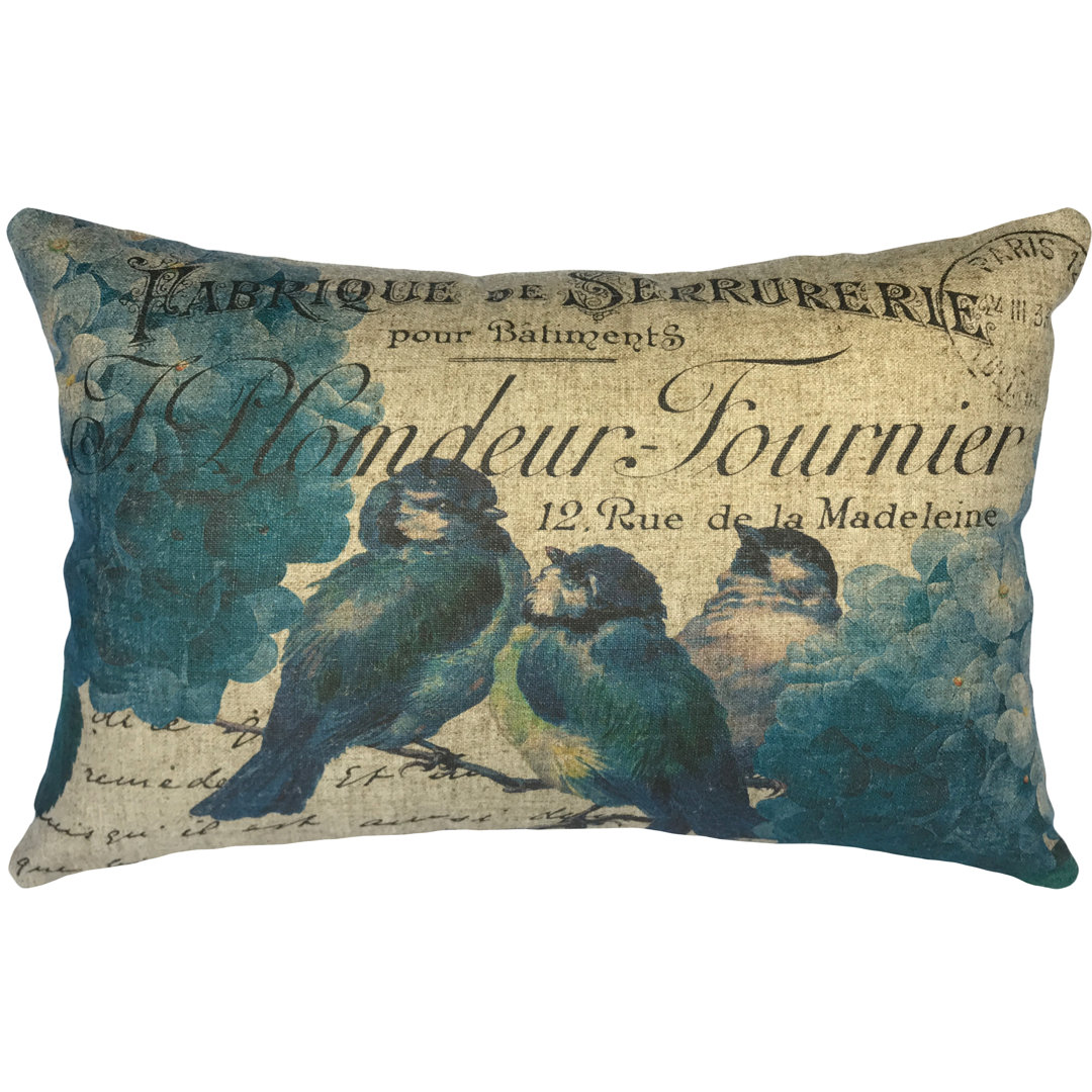  Blue Birds Linen Lumbar Pillow TheWatsonShop