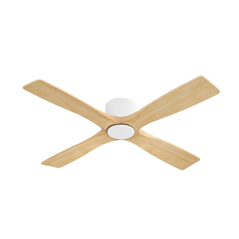 Ventilateur de plafond d'intérieur à 4 pales de 54 pouces avec télécommande Avagail, L 48 po x H 7,9 po, Blanc, Natural Wood