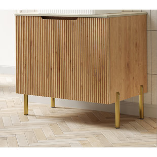 Armoire autoportante de 30 po sans lavabo avec comptoir blanc Carrara et 2 portes TURIO, grain de bois