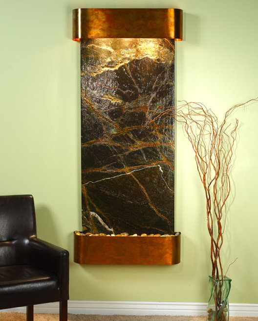 Stillmore Waterfall Fountain with Light, Rustic Copper, Black/Rust, Natural Slate