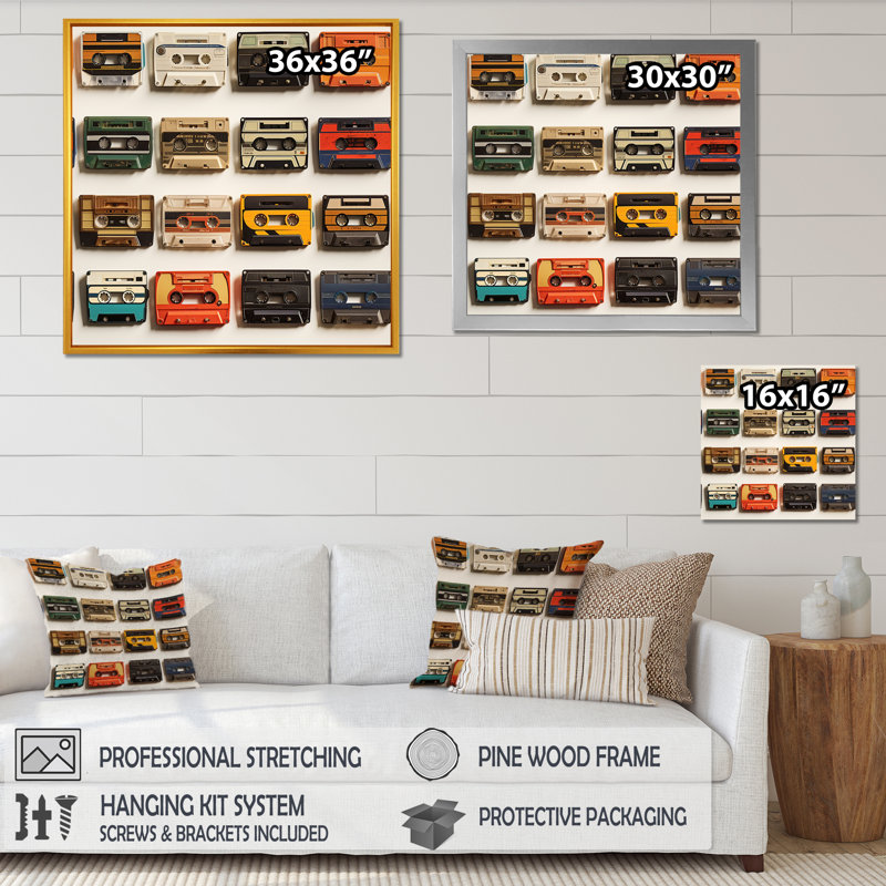 Retro Cassette Tape Collection I - Cassette Tapes Wall Art, H 16 po x l 16 po x P 1 po, Toile tendue