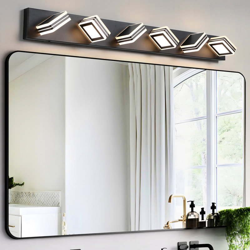 Applique murale à DEL à intensité variable pour salle de bain, style moderne, en fer et acrylique, écoénergétique, 36 W, 100-120 V, 16,5 cm de large, noire, élégante et à intensité variable.