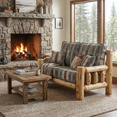 Traditional Cedar Log Upholstered 60'' Loveseat