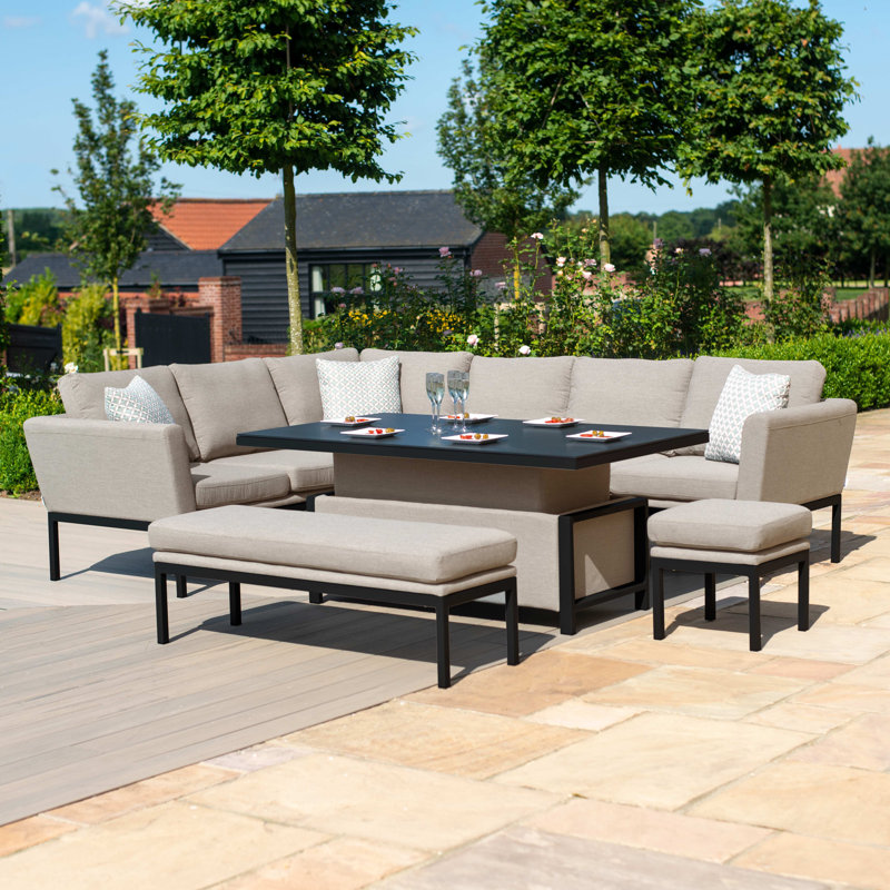 Galion Outdoor Fabric Rectangular Corner Dining Set - with Rising Table