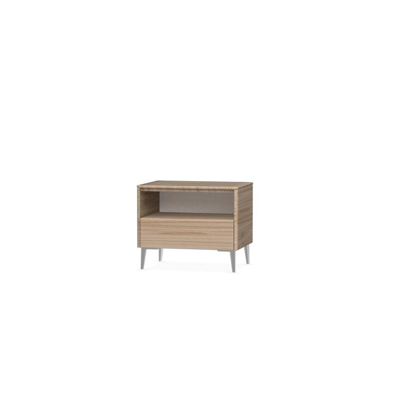 Boston 1 - Drawer Nightstand, Natural/Natural, Natural/Polished Aluminium