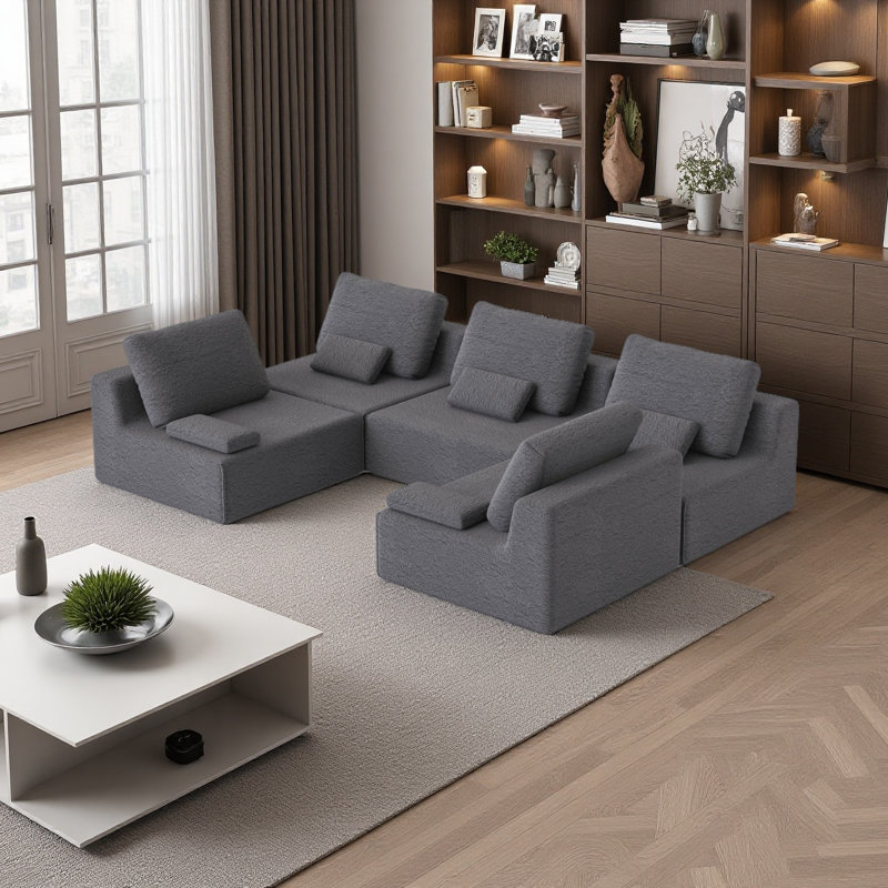 Canapé modulaire rembourré de luxe, canapé convertible compressé, 5 sièges simples, combinaison libre