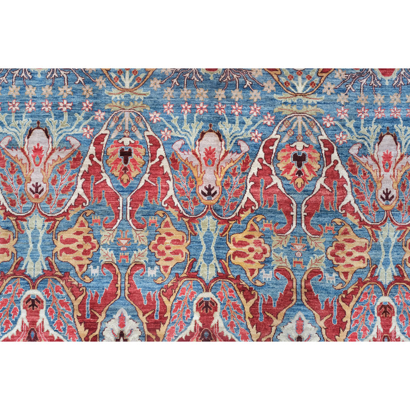 High-Quality Hand-Knotted Blue And Red Area Rug