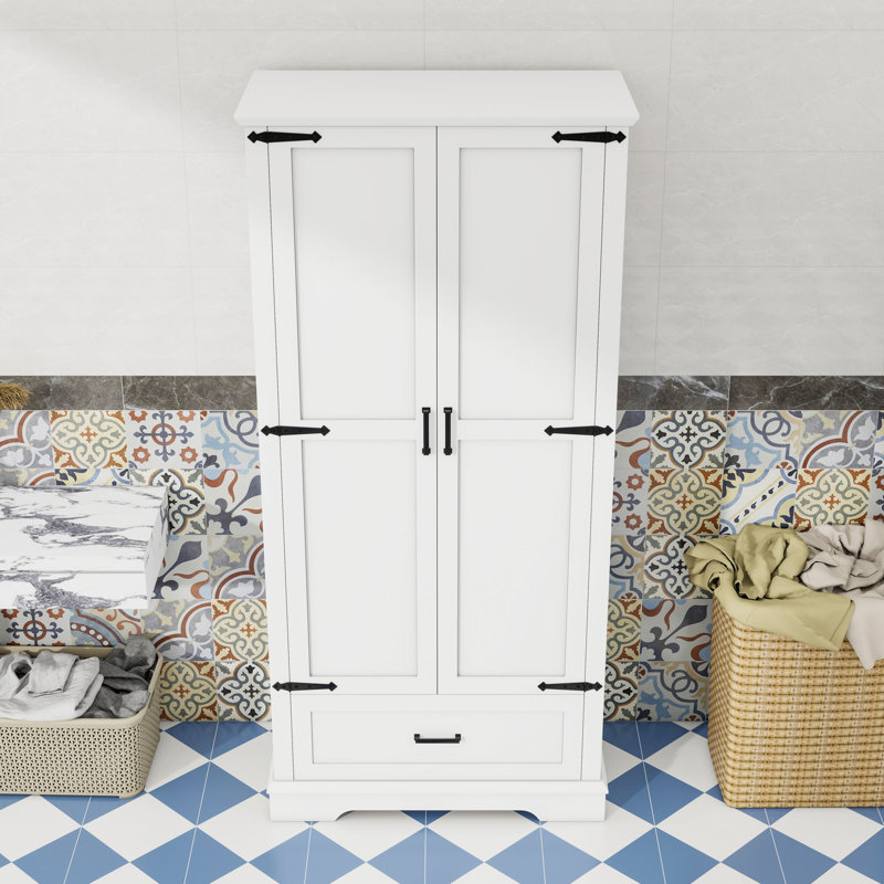 Grande armoire de rangement pour salle de bain avec tablettes réglables, tiroir spacieux et sécurité anti-basculement