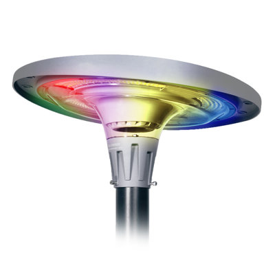 Solar Powered Rgb Led Ufo-Round Light App/Remote Control For Outdoor Dark Sky City Dusk To Dawn 13Ft Pole