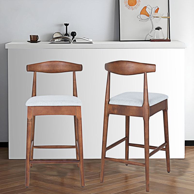 Ensemble de 2 tabourets de comptoir rembourrés, Noyer, Noyer