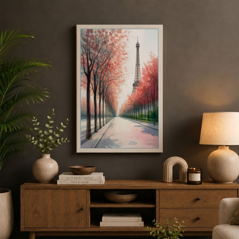 Postcard from Paris Romantic - Wrapped Canvas, 30x20 - 76.2 x 50.8 cm, Terracotta Border