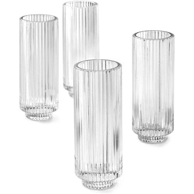 Porte-votive mince en verre nervuré transparent, centre de table décoratif pour mariage, Noël, l'Action de grâce, salon, décoration intérieure, 2,25 po de diamètre et 6,25 po de hauteur, paquet de 24