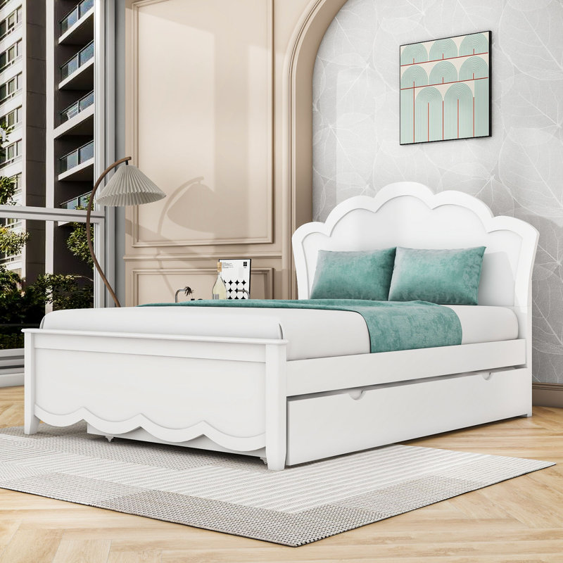 Lit plateforme en bois avec lit gigogne, Blanc, Simple