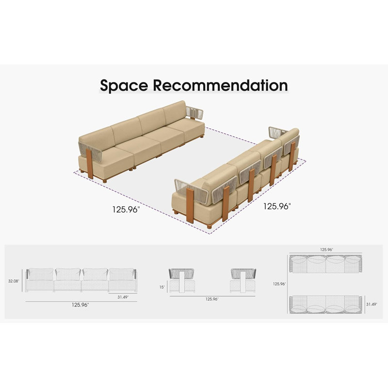 Ensemble de mobilier de patio modulaire à extrémités ouvertes, canapé d'angle 8 pièces