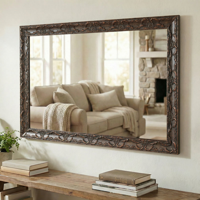 Vanhoose Wood Framed Mirror with Safety Backing Ideal for Bathroom / Vanity Mirror, 28" x 36", Antique Bronze