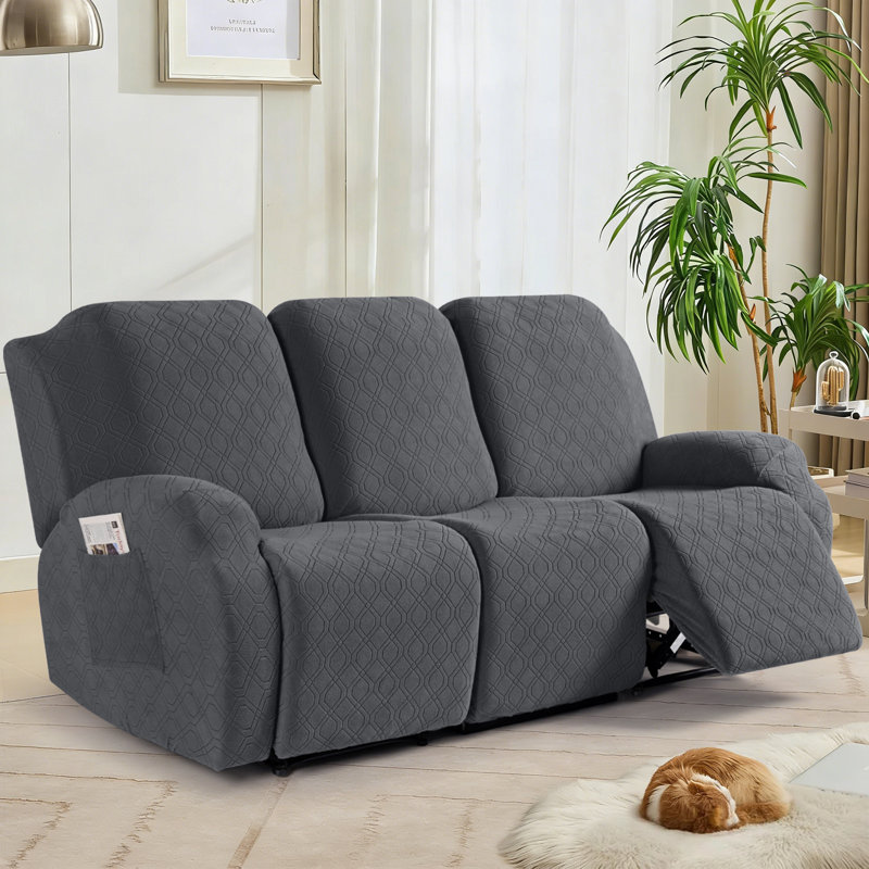 Housse pour canapé inclinable extensible à 3 places Adamstown  , Velours gris foncé
