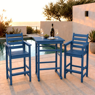 Ensemble de 3 chaises de bar et table Adirondack d'extérieur, ensemble de bar de patio en PEHD toutes saisons