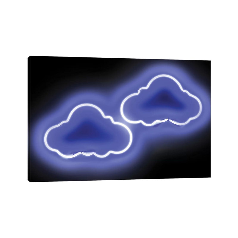 Neon Clouds Blue On Black by Hailey Carr - Wrapped Canvas Print, 30.48 cm H x 45.72 cm W