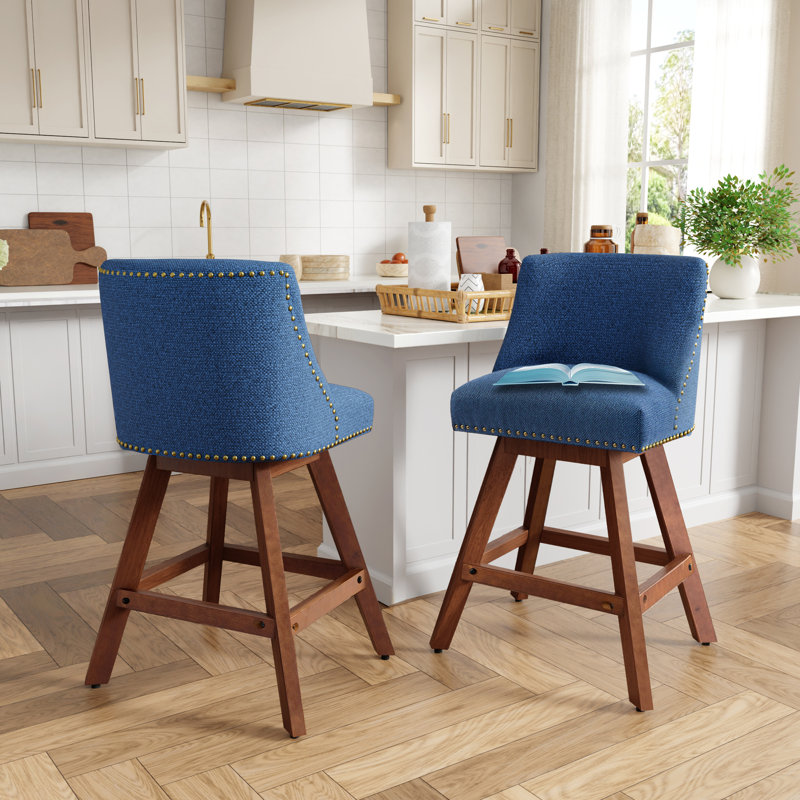 Tabourets de bar pivotants en tissu à hauteur de comptoir (ensemble de 2), Bleu