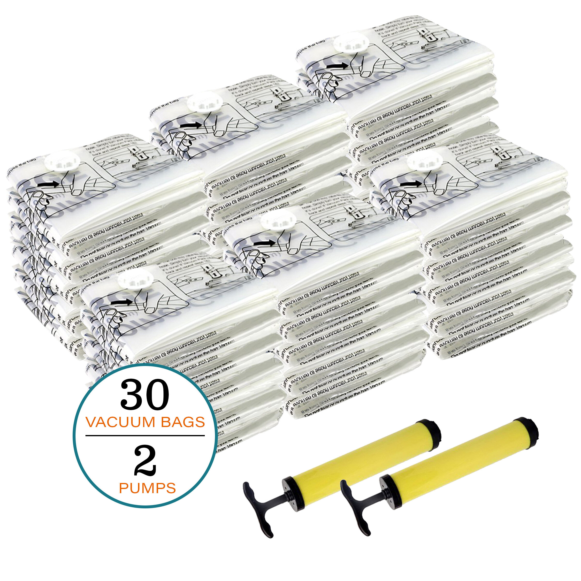 25 Pack Space Saver Bags (5 Jumbo/5 Large/5 Medium/5 Small/5 Roll)  Compression Storage Bags for Comforters and Blankets, Vacuum Sealer Bags  for
