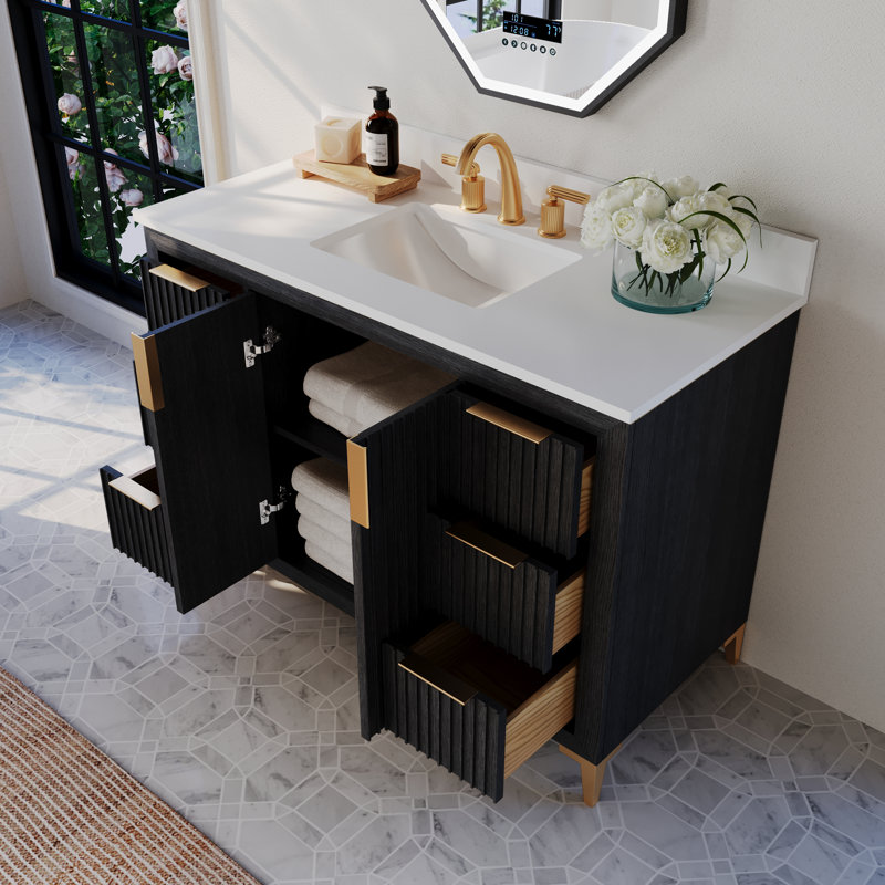 Turlington  Bath Vanity Set With White Quartz Vanity Top And White Undermount Basin, Black Oak, 48"