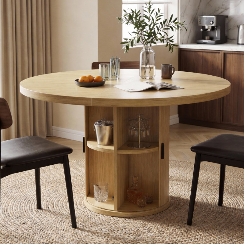 35 Inch Round Dining Table , Modern Circle Pedestal Table, Small Dinner Table For Dining Room,Kitchen, Oak Wood