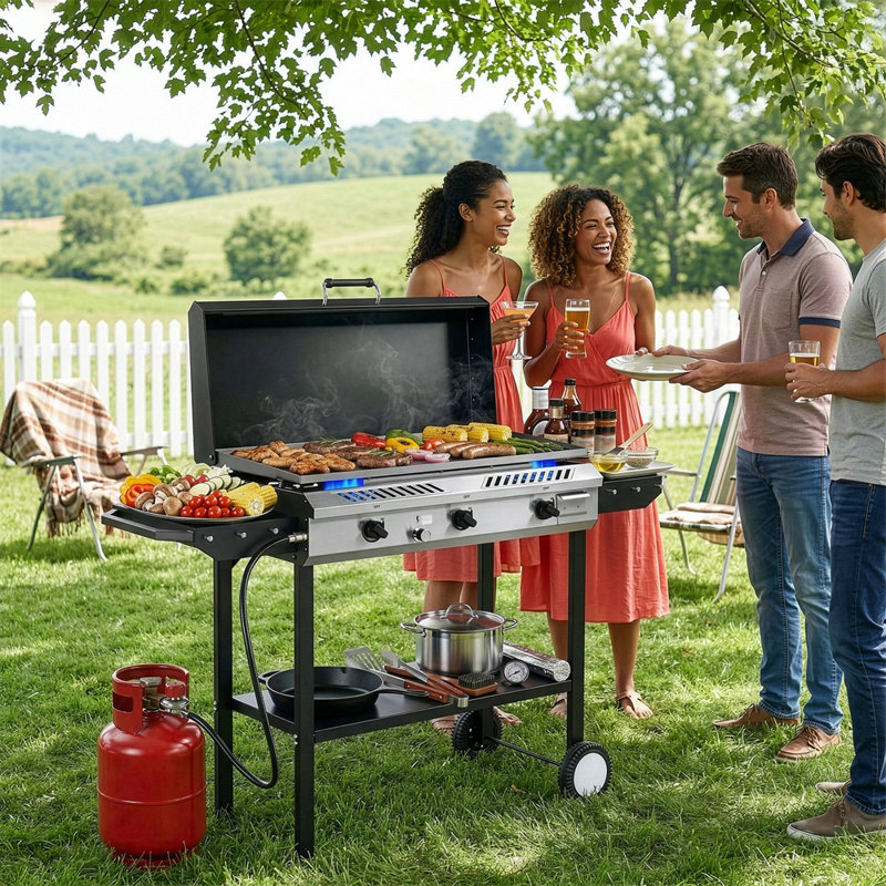 2-In-1 225,000 BTU Outdoor Propane Gas Stove With Griddle