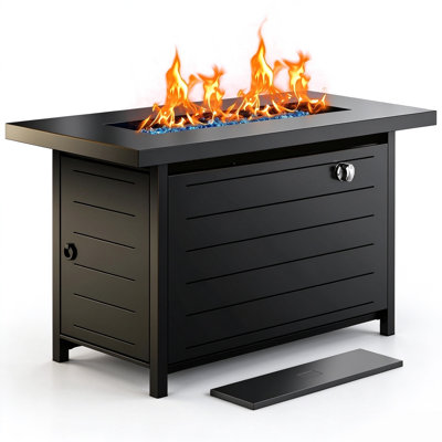 Acier + acier de 43 po Table foyer au propane + 60 000 BTU avec couvercle et porte-gobelets - porche de terrasse