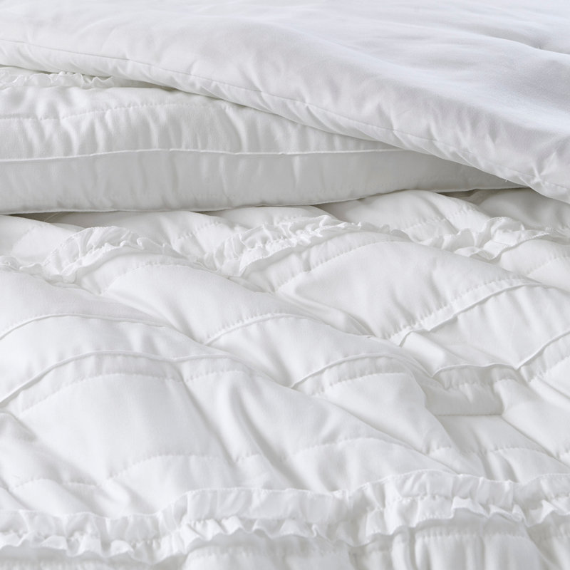 Ensemble d'édredon à volants 5 pièces blanc très grand, King Comforter + 4 Additional Pieces