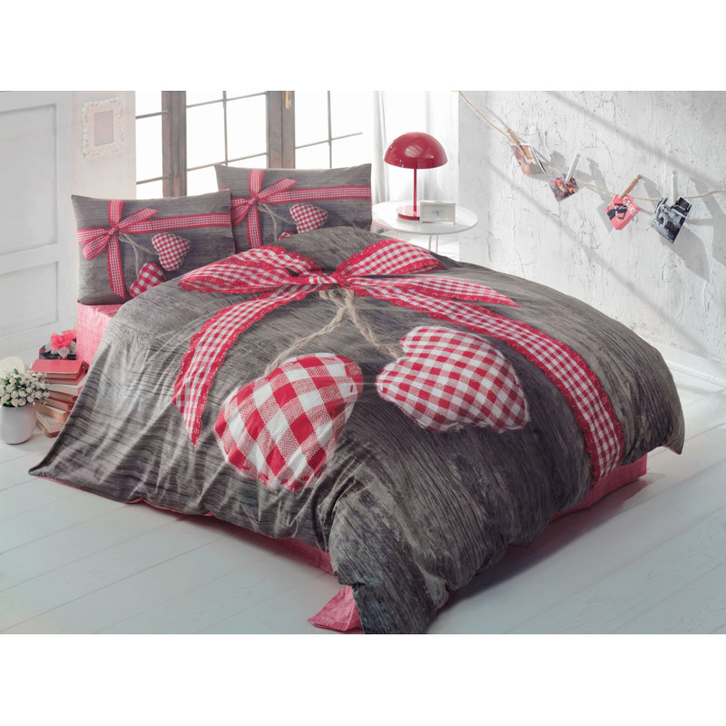 Ensemble de housse de couette 100% coton 3 pièces Holeman, Gris / rouge / blanc