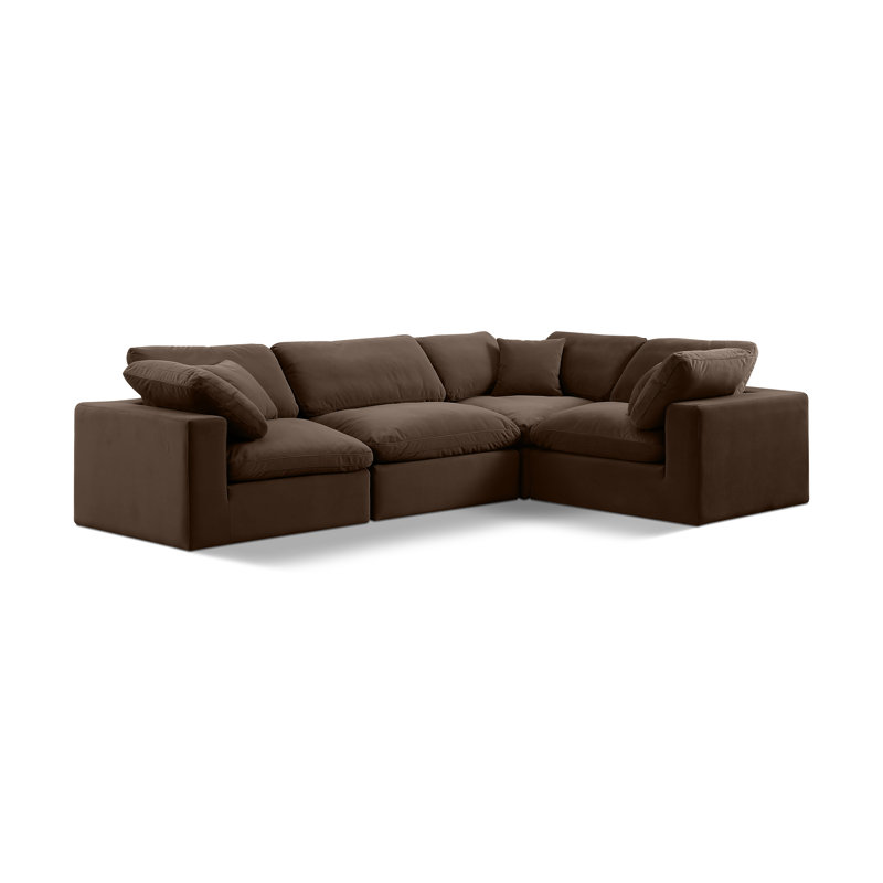 Canapé modulaire rembourré 4 pièces Hinrich, Velours brun