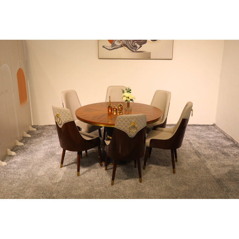 Vogue Lux Orange 61" Round Dining Set, Gray, 7 Pieces: Table, 6 Chairs, 31" H x 51" W x 51" D