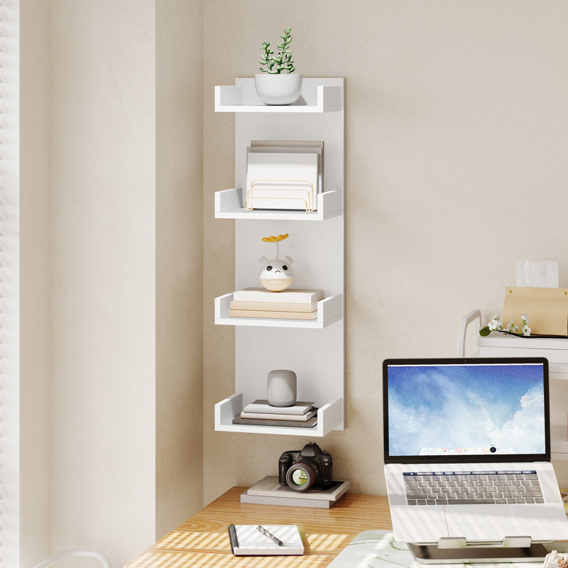 Étagère murale avec éclairage DEL, tablette flottante, tablette à 4 niveaux pour rangement mural, présentoir mural vertical, pour chambre, salon, couloir