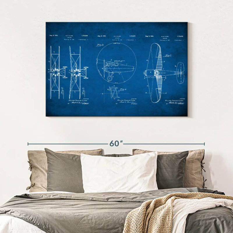 Airplane Blueprint Canvas Print, 32" H x 48" W x 1.25" D