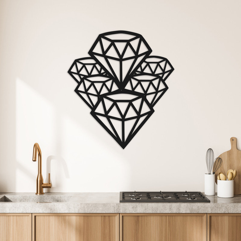 Art mural de sept diamants fabriqués à partir de lignes - ACM, H 32 po x l 29,5 po x P 0,25 po, Blanc