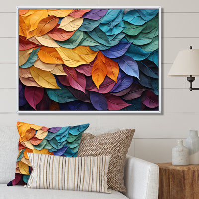 «Colorful Leaves Collage III - Leaves», reproduction sur toile encadrée