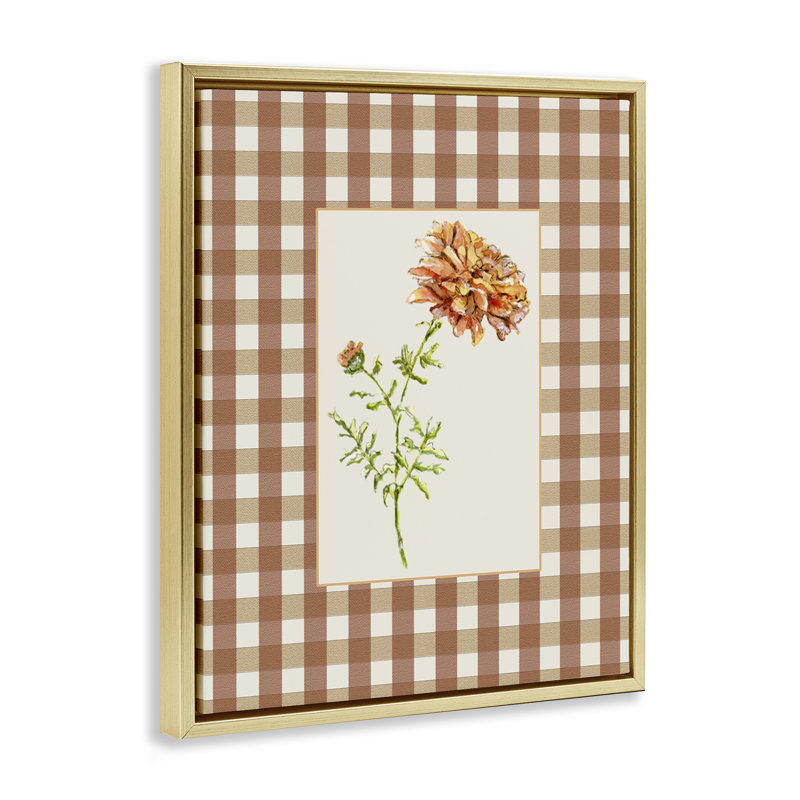 Cadre flottant écossais fleur de souci, design par Lisa Wehmeyer, Cadre flottant métallique doré, H 31 po x l 25 po