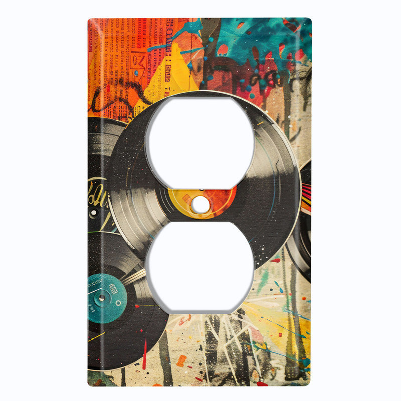 Metal Light Switch Plate Cover; US Standard Size 2 Gang Toggle - Vinyl Records, Prise double # 8