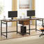 Bureau d'ordinateur 79 pouces pour deux personnes avec tiroirs et tablettes de rangement, table de travail double extra longue avec crochets, bureau d'écriture industriel pour bureau à domicile, brun rustique